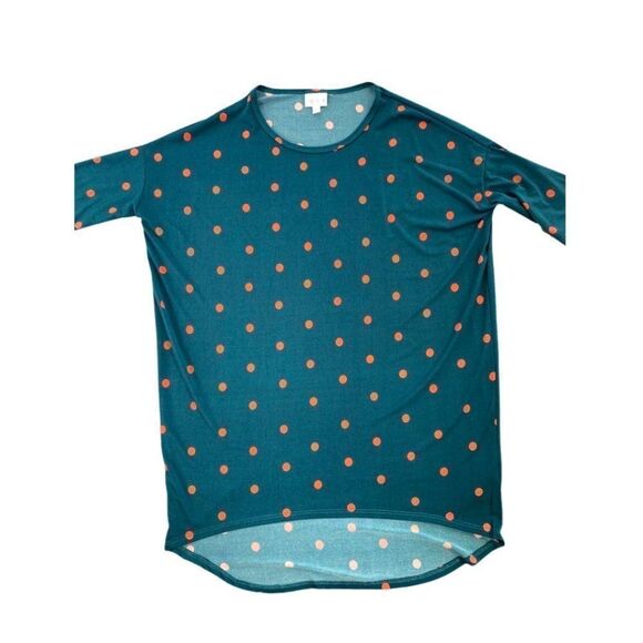 LuLaRoe Irma Tunic Green Orange‎  Dot Shirt Top XXS - Picture 1 of 6